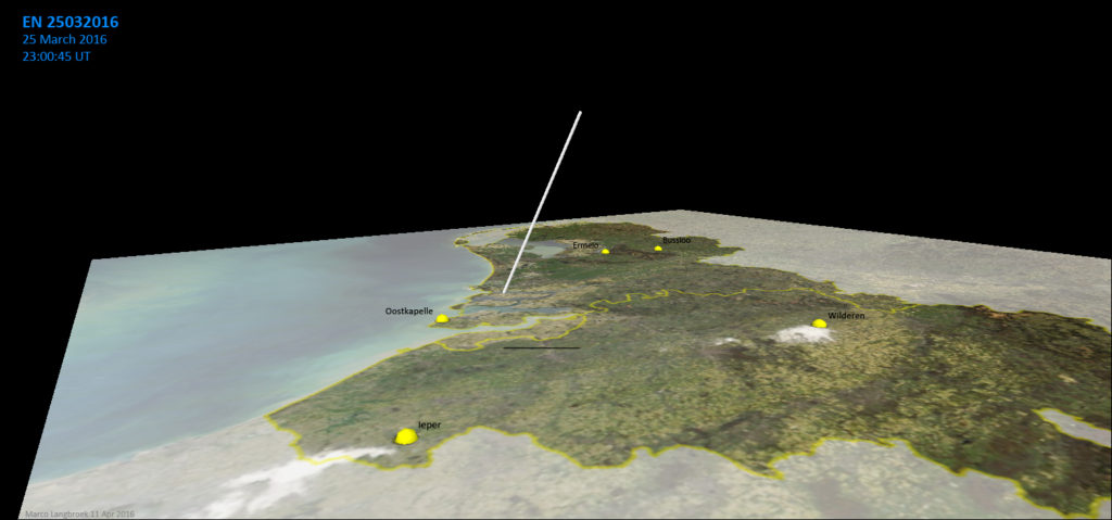 Figure 2 – 3D reconstruction of the fireball trajectory (graphic made with QGIS).