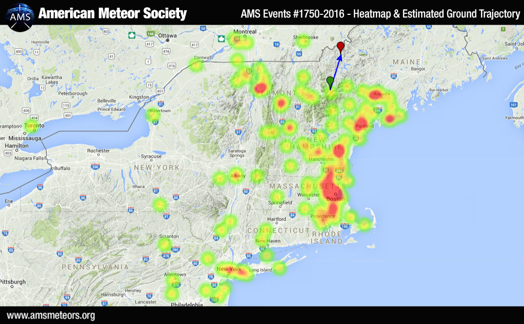 AMS Event #1750-2016 – Heatmap and Estimated Ground Trajectory