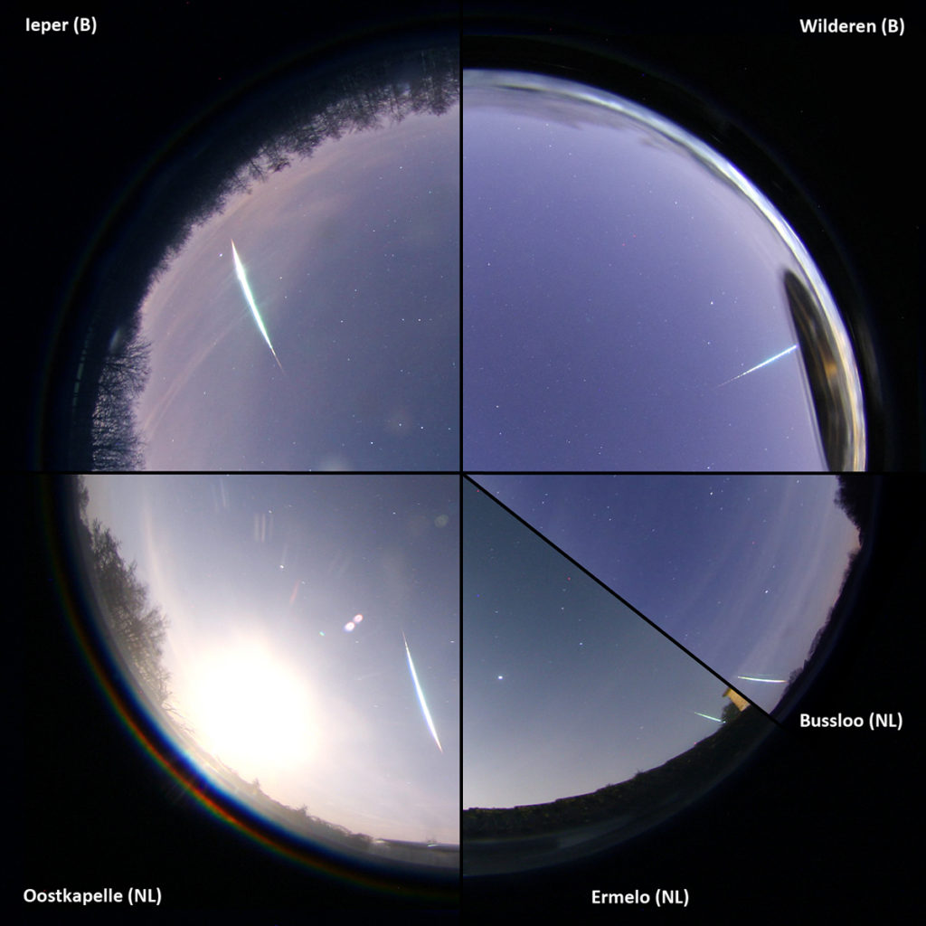 Figure 1 – Compilation of the all sky images from Wilderen, Ieper, Ermelo, Oostkapelle and Bussloo.