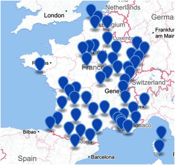 Location of the 60 cameras in operation by the end of May 2016, the completion of the network being planned for the end of 2016. Notice the camera installed at the Torino Observatory, first in the upcoming Italian network. © FRIPON