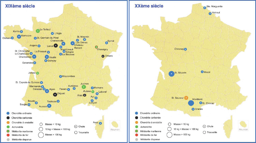 A comparison of meteorite falls observed in France in the 19th and the 20th century. © MNHN